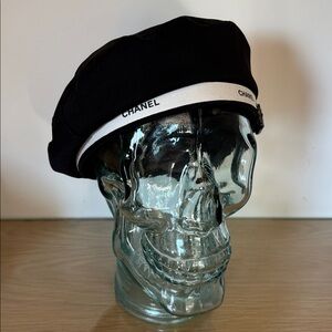 Custom made Beret with leather strap and Chanel ribbon